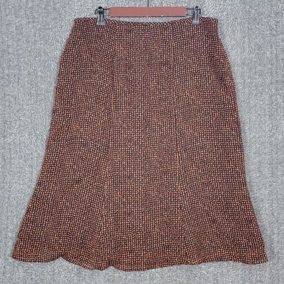 Kasper Skirt Womens 14 Brown & Black 100% Wool Lined Career Modest Flare Midi - Picture 1 of 11